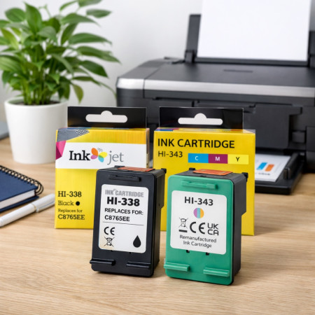 Pack Cartouches Compatibles HP 338 343 pour Deskjet 460–9868, OfficeJet 6200–7413, PhotoSmart 1222–8758, PSC 1510–3180
