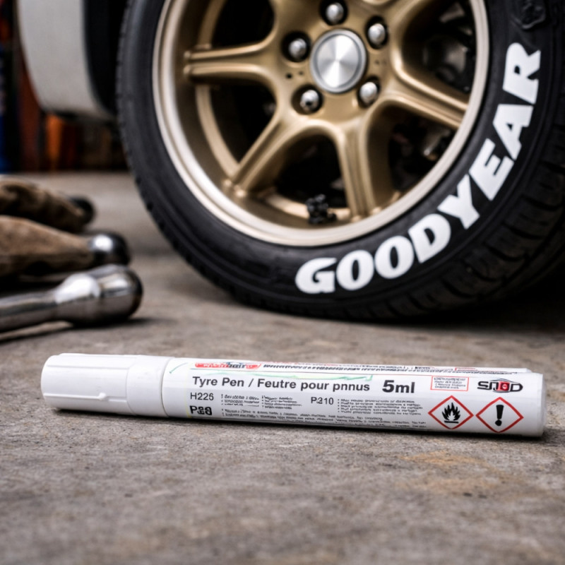 Stylo à Pneus Blanc 5 ml – Marqueur Spécial Pneus Auto et Moto pour Souligner les Lettres et Look Sportif
