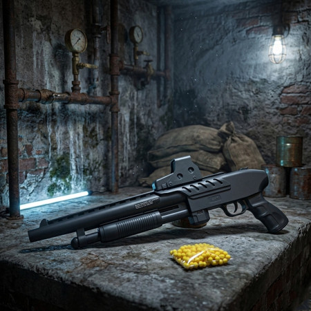 Fusil à Pompe à Billes 44 cm – Réplique Ludique 0,25 J avec 18 Billes
