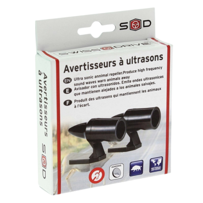Paire d’Avertisseurs Ultrasons Anti-Gibier SWISS DRIVE – Lot de 2 Sifflets Auto, Fixation Adhésive, Actif dès 35 km/h