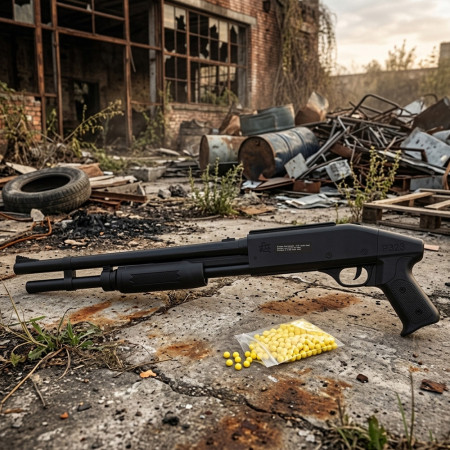 Fusil à Pompe Lance-Billes 57 cm – Réplique Ludique 0.38 J avec 18 Billes