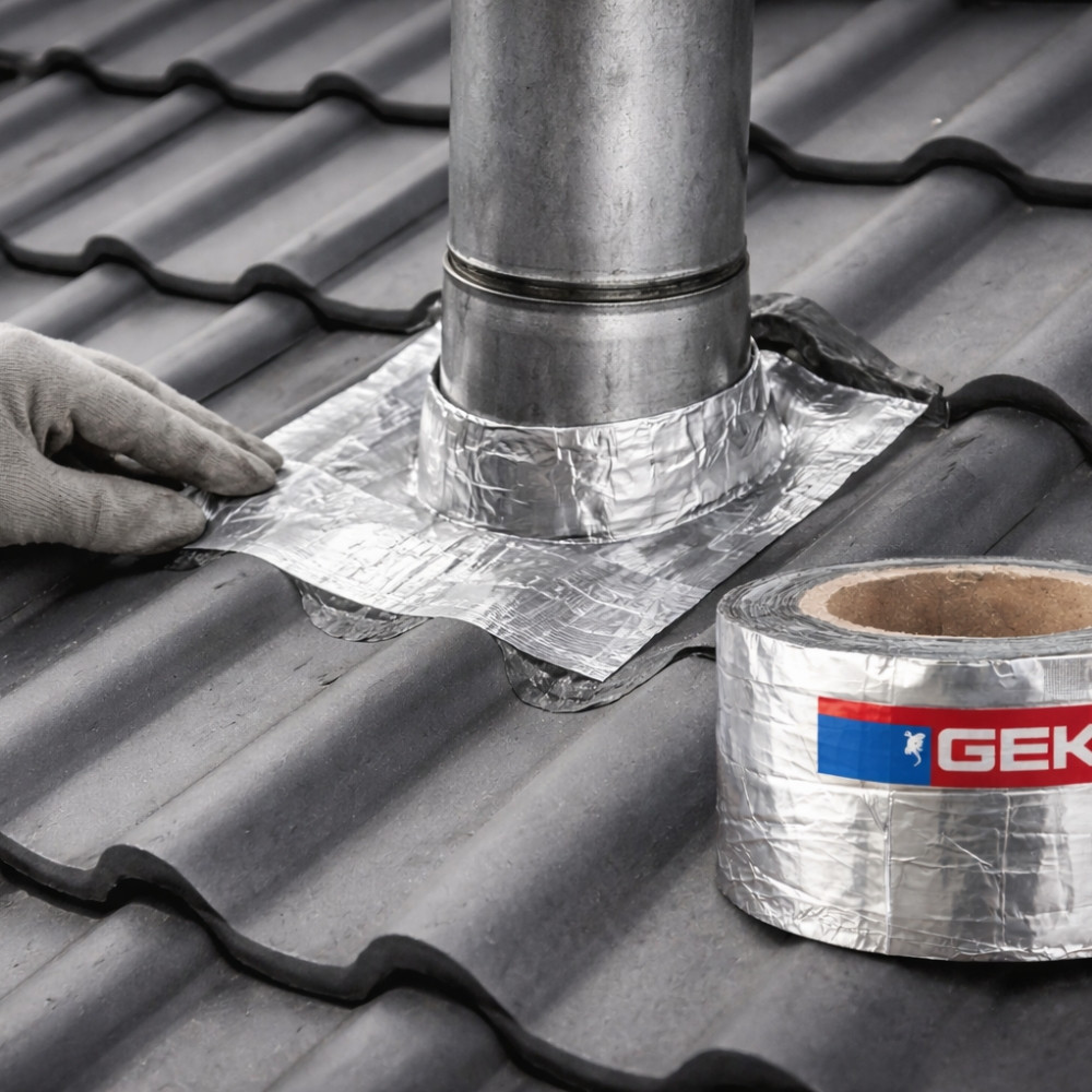Ruban Adhésif Bitume Aluminium GEKO 100 mm x 10 m – Bande d’Étanchéité Auto-Adhésive Toiture, Gouttière et Cheminée
