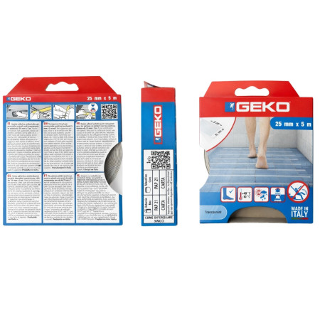 Ruban Adhésif Antidérapant GEKO Transparent 25mm x 5M – Anti-Glisse, Usage Intérieur et Extérieur, Résistant à l'Eau et UV