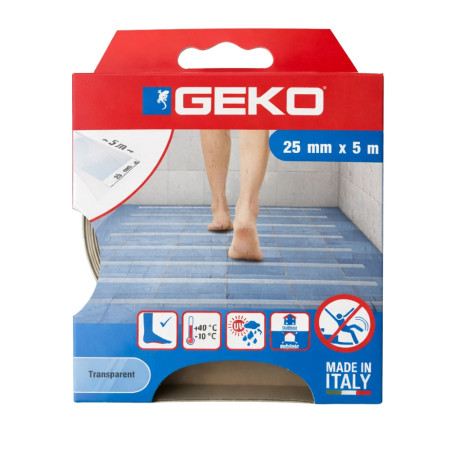 Ruban Adhésif Antidérapant GEKO Transparent 25mm x 5M – Anti-Glisse, Usage Intérieur et Extérieur, Résistant à l'Eau et UV