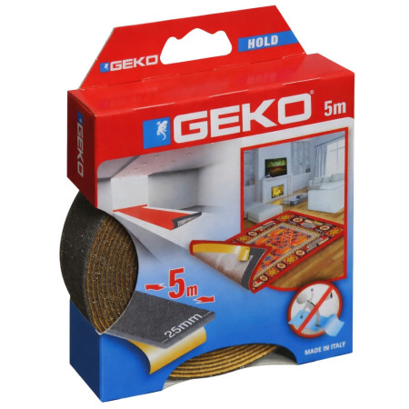Ruban Adhésif GEKO Antidérapant 25mm x 5M pour Tapis et Moquettes – Maintient les Tapis en Place, Anti-Glisse, Usage Intérieur