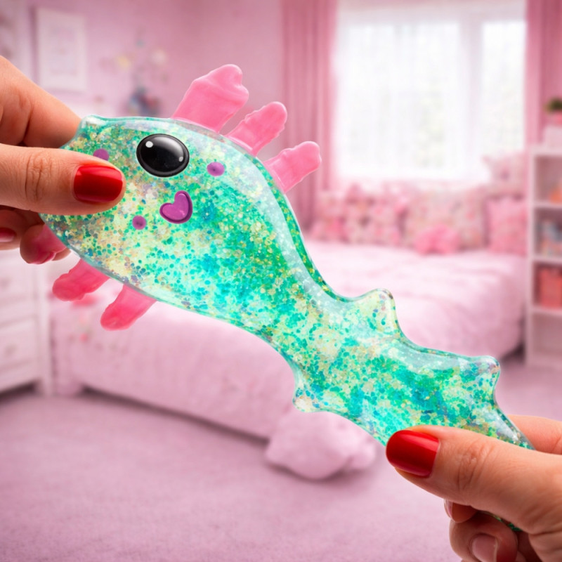 Lot de 3 Axolotls Pailletés Antistress Gel 10 cm – Jouet Sensoriel Squishy Extensible, Anti-Stress , 3 Coloris, Kawaï Fidget Toy