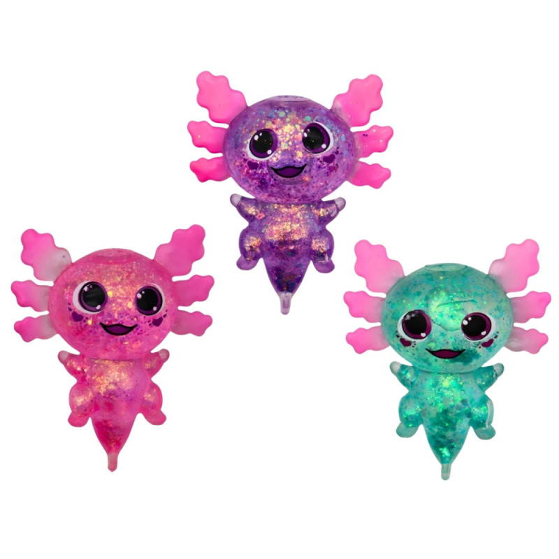 Lot de 3 Axolotls Pailletés Antistress Gel 10 cm – Jouet Sensoriel Squishy Extensible, Anti-Stress , 3 Coloris, Kawaï Fidget Toy