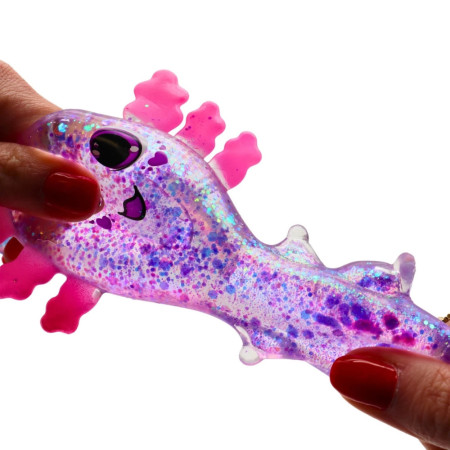 Lot de 3 Axolotls Pailletés Antistress Gel 10 cm – Jouet Sensoriel Squishy Extensible, Anti-Stress , 3 Coloris, Kawaï Fidget Toy
