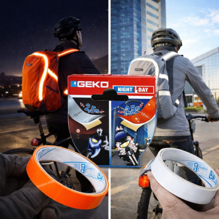 Lot de 2 Rubans Adhésifs Fluorescents & Réfléchissants GEKO – Haute Visibilité Vélo, Moto, Casque