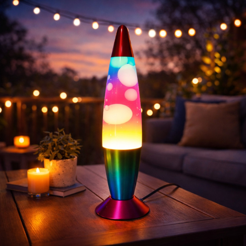 Lampe Lave Rainbow 41 cm Multicolore Effet Fluide Décoratif – Lampe Disco Lumineuse Ambiance pour Salon, Chambre et Bureau