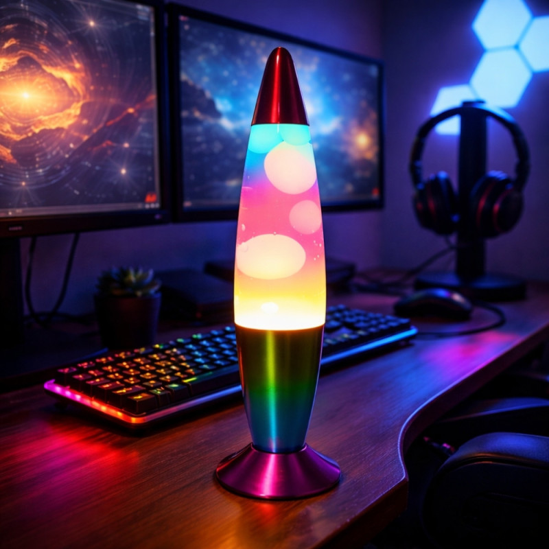 Lampe Lave Rainbow 41 cm Multicolore Effet Fluide Décoratif – Lampe Disco Lumineuse Ambiance pour Salon, Chambre et Bureau