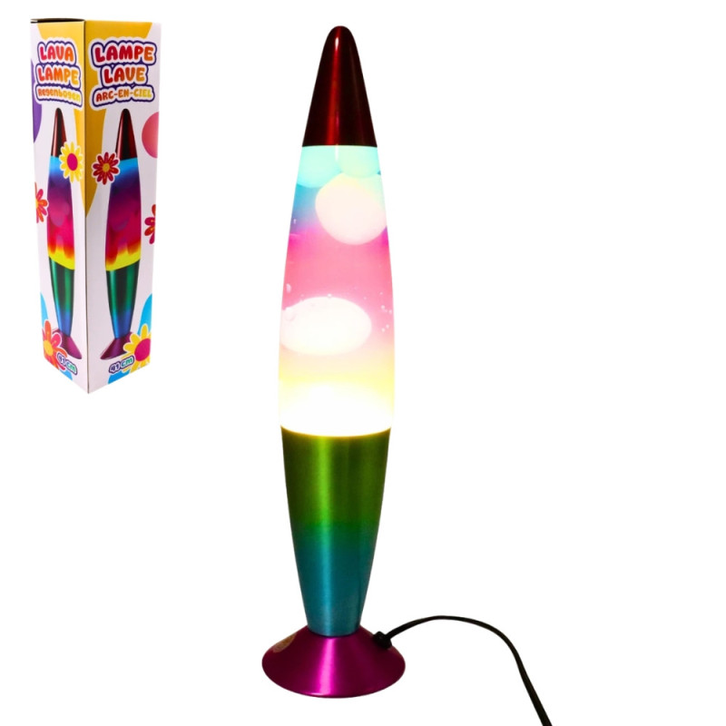 Lampe Lave Rainbow 41 cm Multicolore Effet Fluide Décoratif – Lampe Disco Lumineuse Ambiance pour Salon, Chambre et Bureau