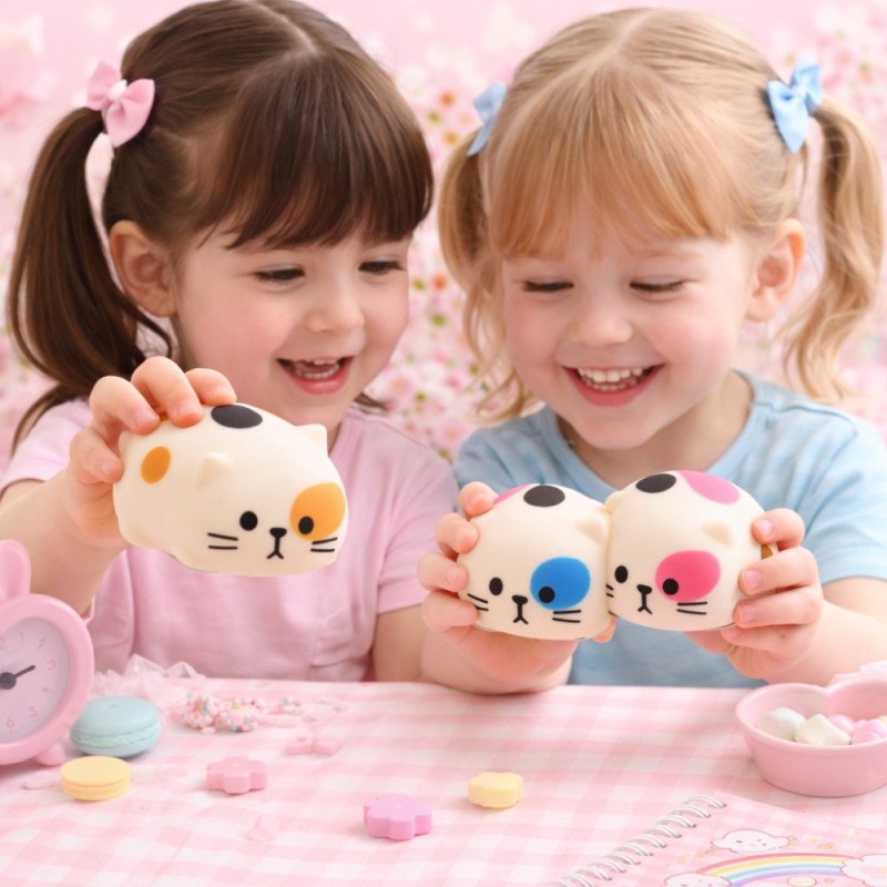 Lot de 3 Chats Anti-Stress Kawaii Ultra-Souples 8 cm – Jouets Sensoriels à Presser en PVA, Relaxation & Détente