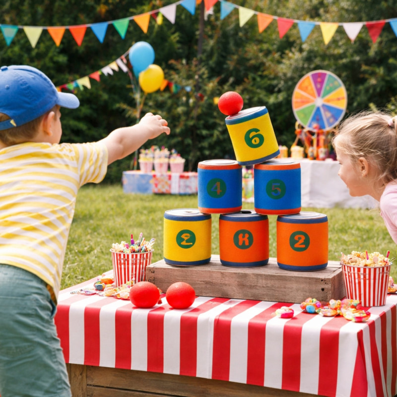Jeu de Chamboule Tout en Mousse avec Balles et Cibles Souples – Jeu d’Adresse pour Enfants, Intérieur et Extérieur