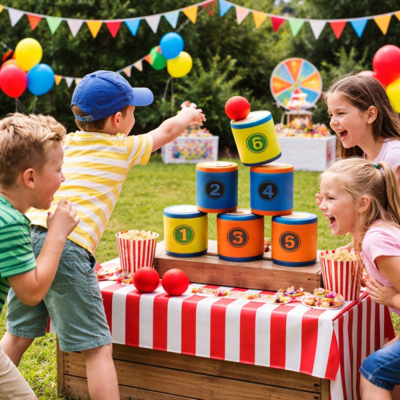 Jeu de Chamboule Tout en Mousse avec Balles et Cibles Souples – Jeu d’Adresse pour Enfants, Intérieur et Extérieur