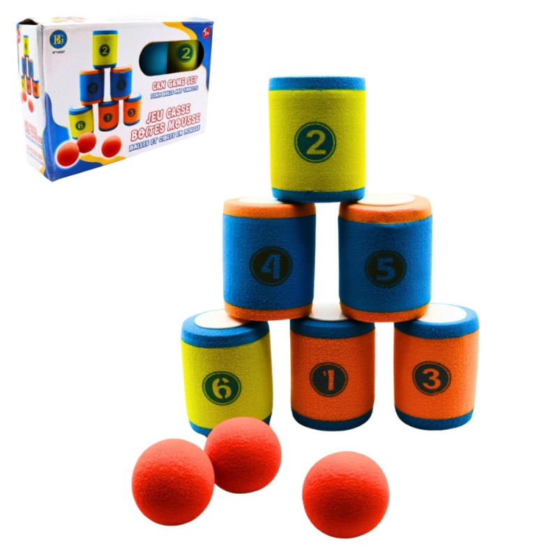 Jeu de Chamboule Tout en Mousse avec Balles et Cibles Souples – Jeu d’Adresse pour Enfants, Intérieur et Extérieur
