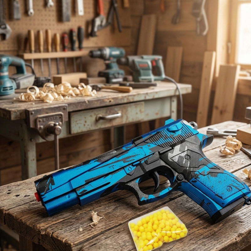 Pistolet à billes coloré 18 cm – Réplique ludique avec 18 billes incluses
