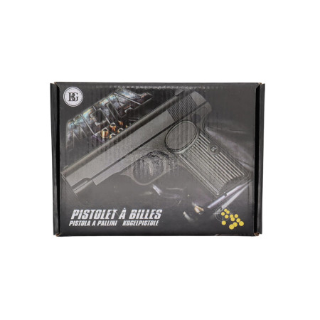 Pistolet à billes métal 16,5 cm – 0,40 J – 18 billes incluses