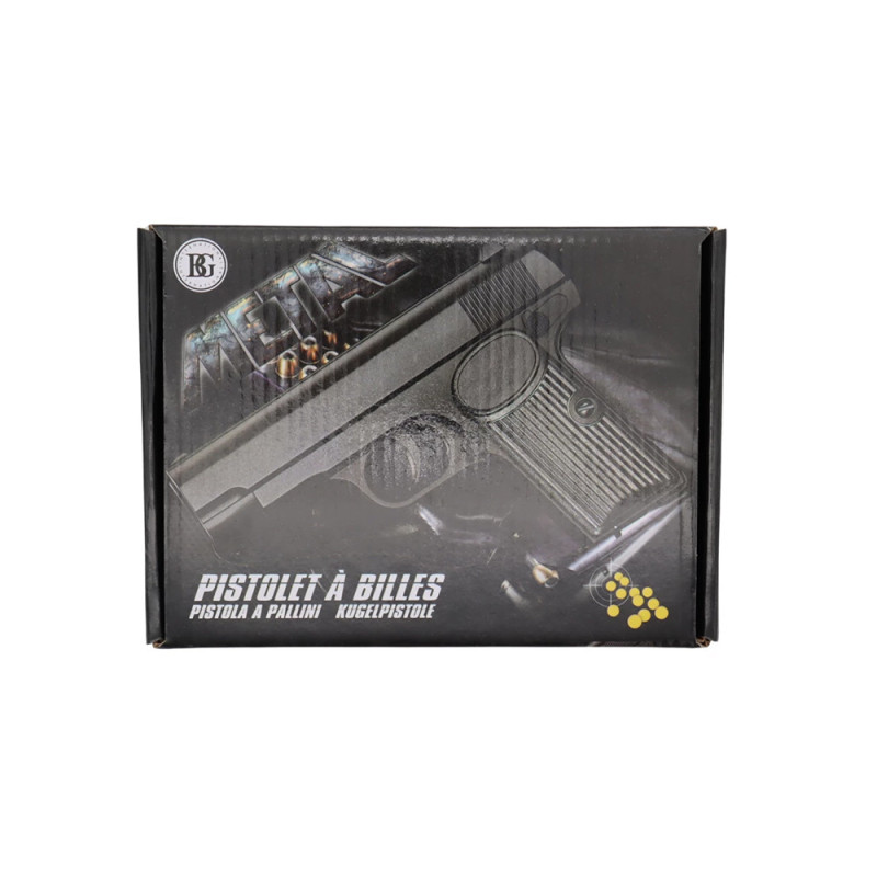 Pistolet à billes métal 16,5 cm – 0,40 J – 18 billes incluses