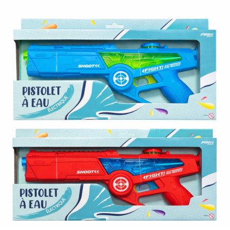 Pistolet à Eau Électrique 36 cm Longue Portée – Lanceur d’Eau Automatique Piscine et Plage, Couleur Aléatoire Bleu ou Rouge
