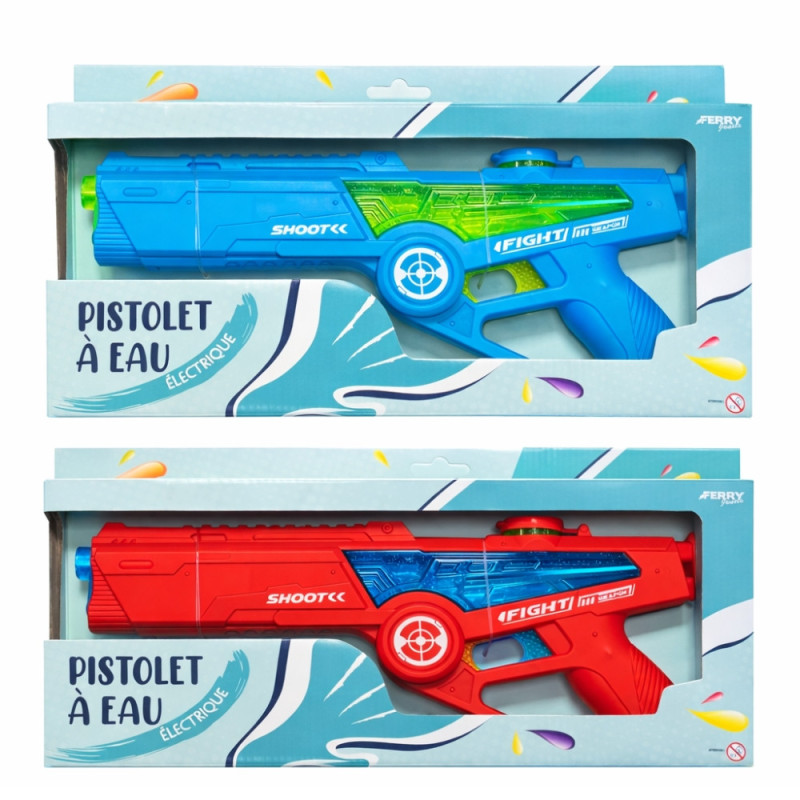 Pistolet à Eau Électrique 36 cm Longue Portée – Lanceur d’Eau Automatique Piscine et Plage, Couleur Aléatoire Bleu ou Rouge