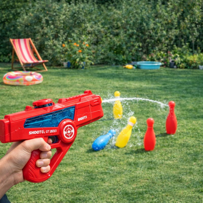 Pistolet à Eau Électrique 36 cm Longue Portée – Lanceur d’Eau Automatique Piscine et Plage, Couleur Aléatoire Bleu ou Rouge