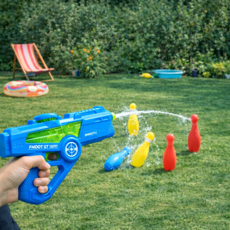 Pistolet à Eau Électrique 36 cm Longue Portée – Lanceur d’Eau Automatique Piscine et Plage, Couleur Aléatoire Bleu ou Rouge