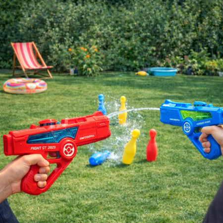 Pistolet à Eau Électrique 36 cm Longue Portée – Lanceur d’Eau Automatique Piscine et Plage, Couleur Aléatoire Bleu ou Rouge