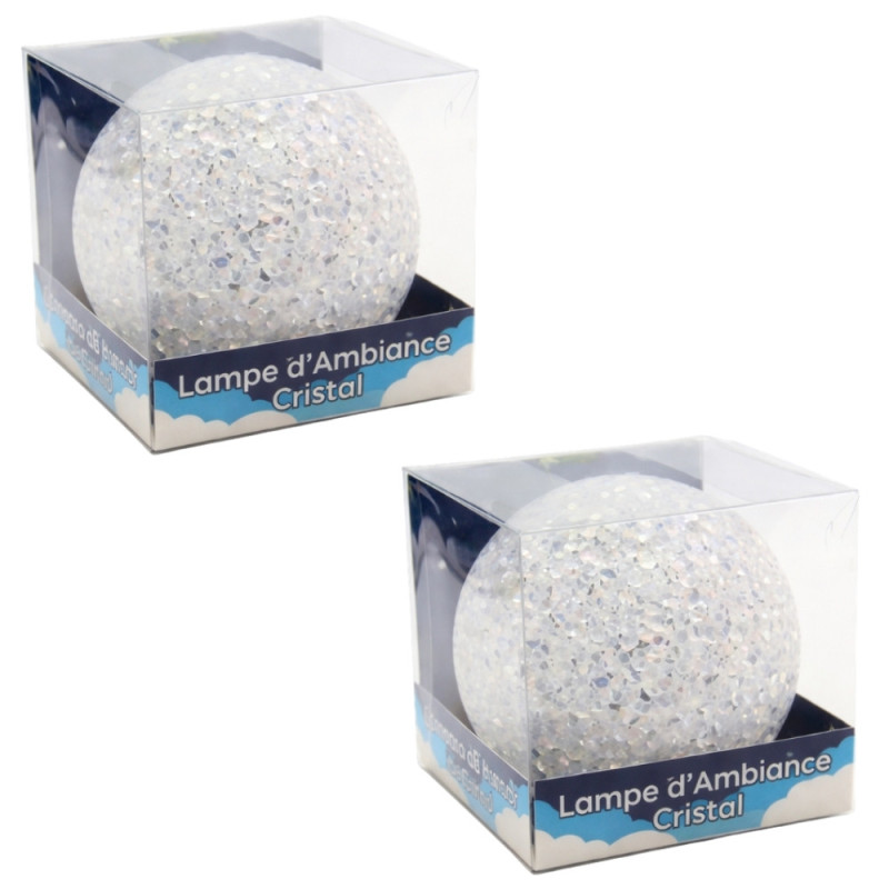 Lot de 2 Boules Lumineuses LED 8 cm Effet Cristal avec Changement de Couleurs Automatique – Veilleuses Décoratives pour Chambre