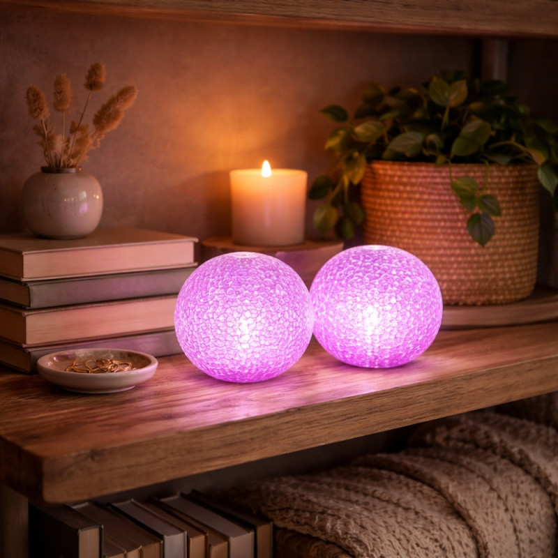 Lot de 2 Boules Lumineuses LED 8 cm Effet Cristal avec Changement de Couleurs Automatique – Veilleuses Décoratives pour Chambre