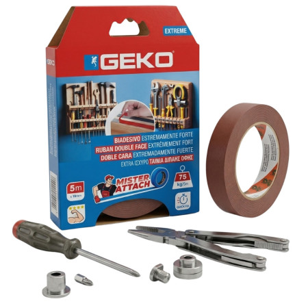 Adhésif Double Face Mousse GEKO 19mm x 5M – Fixation Verticale Ultra Résistante, Qualité Professionnelle 75 Kg