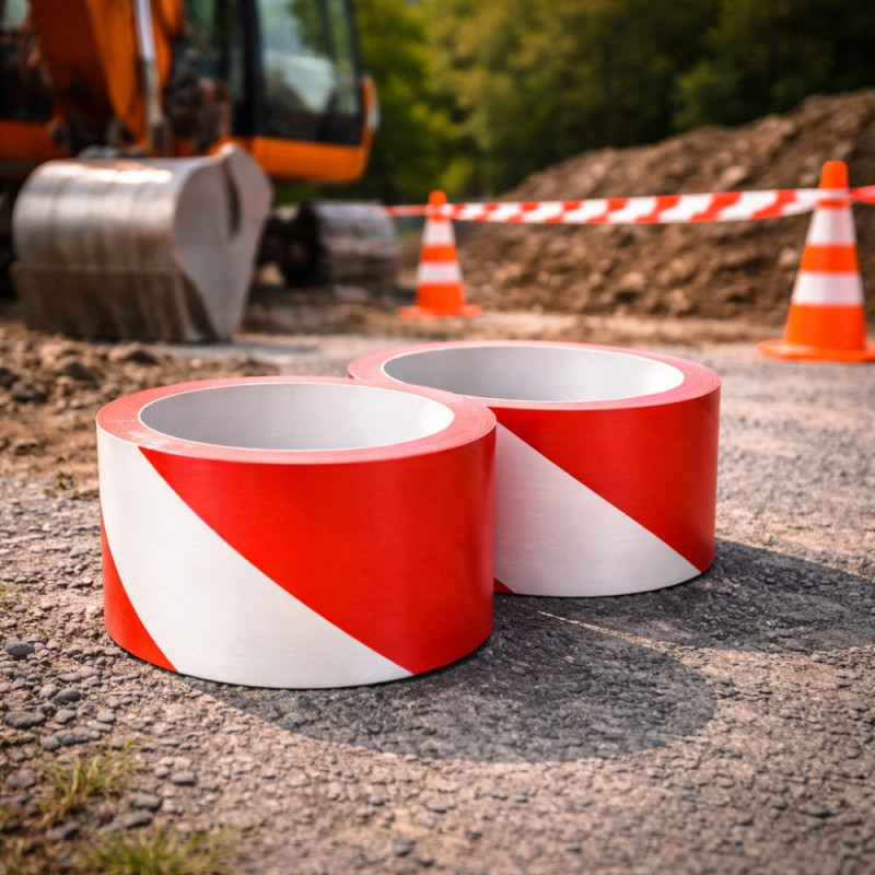 Lot de 2 Rubans de Signalisation Rouge Blanc 50mm x 100M GEKO – Ruban de Balisage et Délimitation de Zones