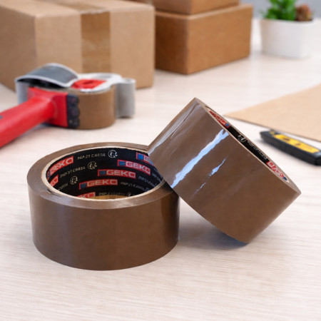 Lot de 2 Rubans Adhésifs d’Emballage GEKO 50 mm x 66 m Marron Havane – Standard Résistant pour Cartons et Colis