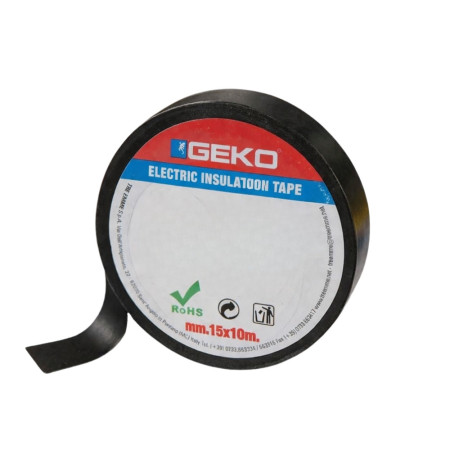 Ruban Isolant GEKO Noir 15mm x 10M en PVC – Ignifuge, Idéal pour Câblage, Isolation et Enroulement de Câbles Électriques