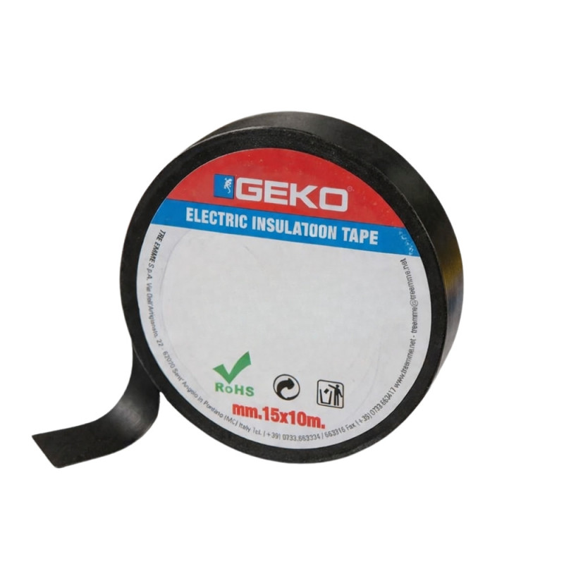 Ruban Isolant GEKO Noir 15mm x 10M en PVC – Ignifuge, Idéal pour Câblage, Isolation et Enroulement de Câbles Électriques