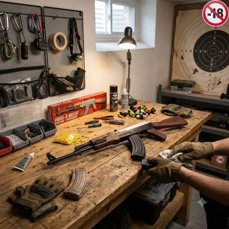 Réplique ludique de fusil à billes 83 cm avec finition effet bois et métal réaliste, puissance 0,33 joule, tir coup par coup