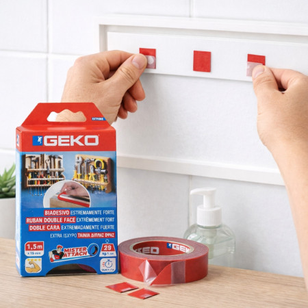 Adhésif Double Face Mousse GEKO 19mm x 1,5M – Fixation Verticale Ultra Résistante, Qualité Professionnelle 22 Kg