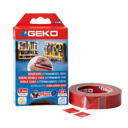 Adhésif Double Face Mousse GEKO 19mm x 1,5M – Fixation Verticale Ultra Résistante, Qualité Professionnelle 22 Kg