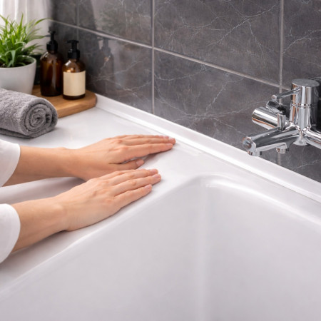 GEK8004500008 - Bande d’Étanchéité GEKO 22mm x 2,4 m Blanche, Ruban Imperméable Baignoire, Douche, Évier, Amovible Réutilisable