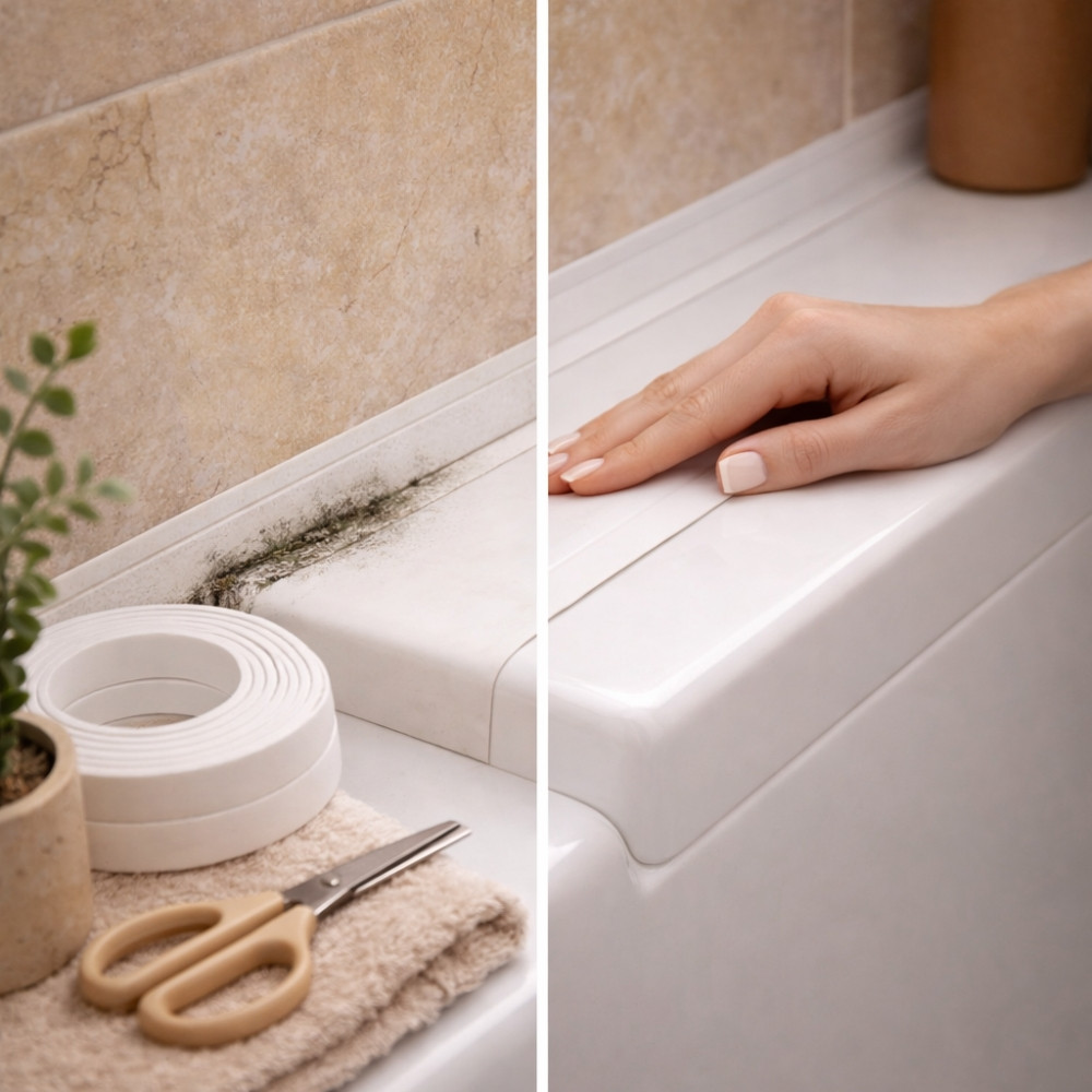 GEK8004500008 - Bande d’Étanchéité GEKO 22mm x 2,4 m Blanche, Ruban Imperméable Baignoire, Douche, Évier, Amovible Réutilisable