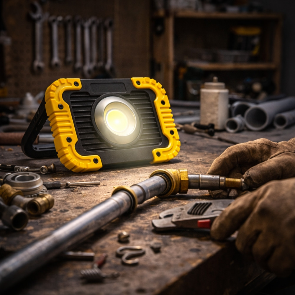 Projecteur Portable COB 13,5cm 6W IP53 – Éclairage Puissant, Poignée Multipositions, 4 Aimants, 3 Modes LED, Couleur Aléatoire
