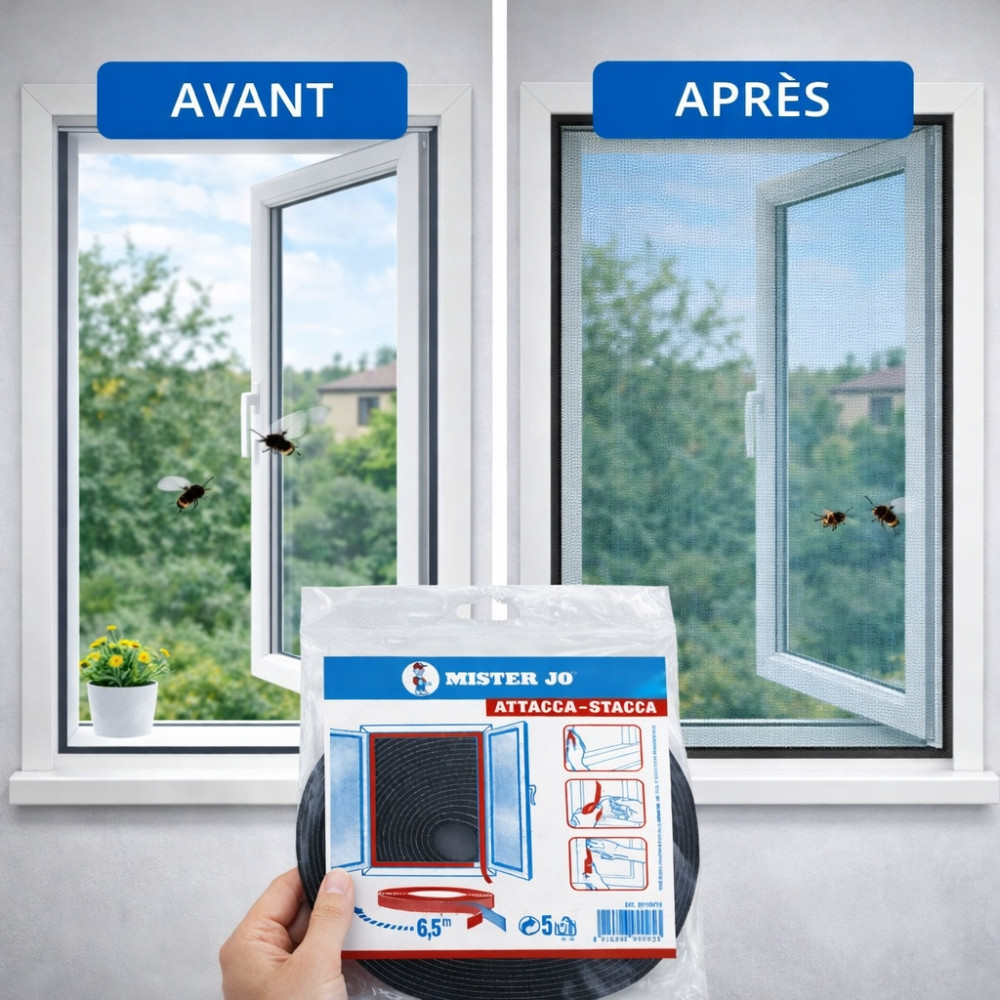 GEK8691020002-Bande Auto-Adhésive à Scratch GEKO Noire 6,5M pour Fixation de Moustiquaire - Découpable, Réutilisable