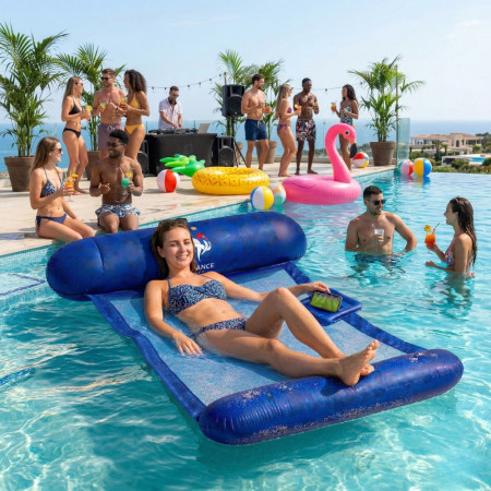 Hamac Gonflable 120 x 70 cm – Produit Officiel Équipe de France FFF, Matelas Flottant Piscine, Bouée Piscine et Plage