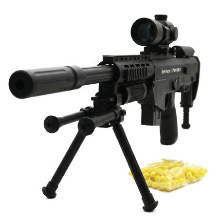 Fusil à billes avec trépied 81 cm – Réplique avec lunette factice, tir coup par coup, puissance 0.5 joule, 18 billes incluses