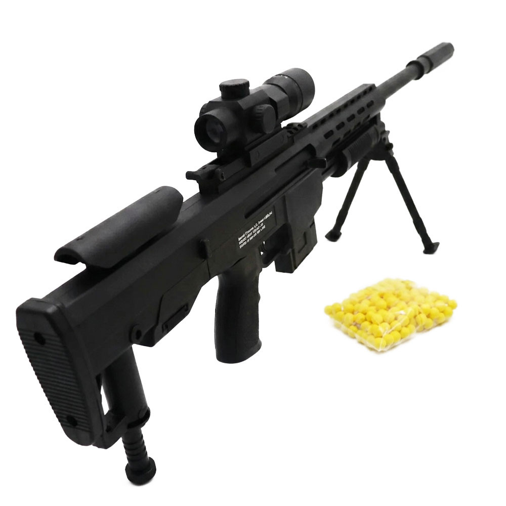 Fusil à billes avec trépied 81 cm – Réplique avec lunette factice, tir coup par coup, puissance 0.5 joule, 18 billes incluses
