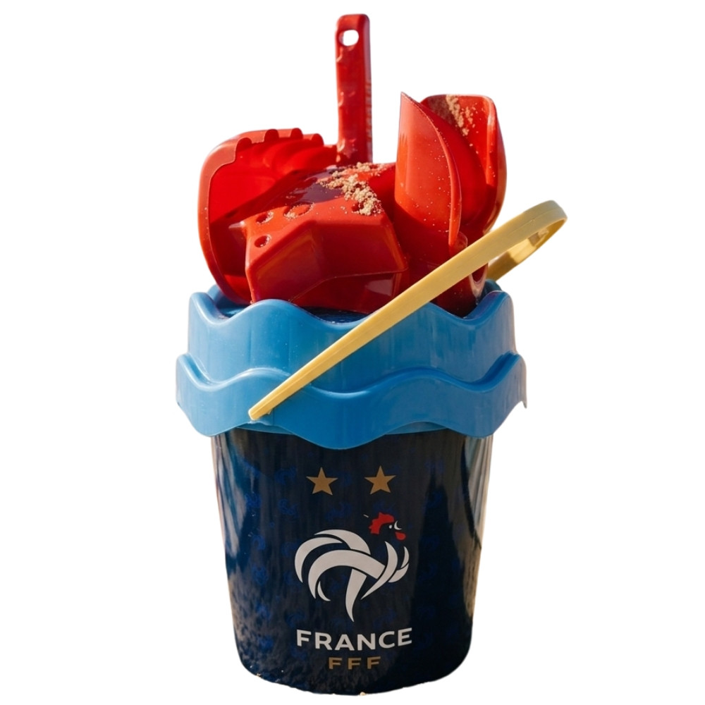 Seau de Plage Garni avec Pelle, Râteau et 2 Étoiles – Produit Officiel Équipe de France FFF, Jeu de Sable pour Enfants