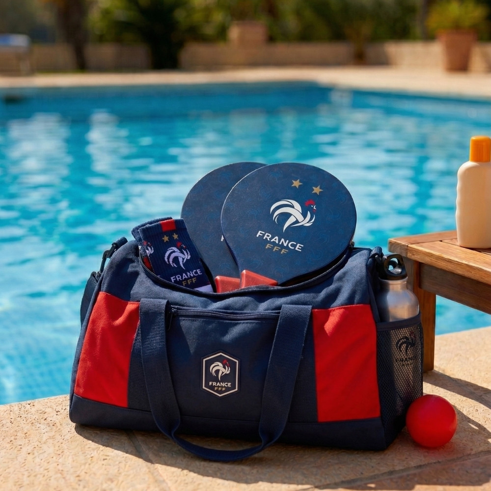 Raquette de Plage 37 cm avec Balle Rouge – Produit Officiel Équipe de France FFF, Plage & Jardin