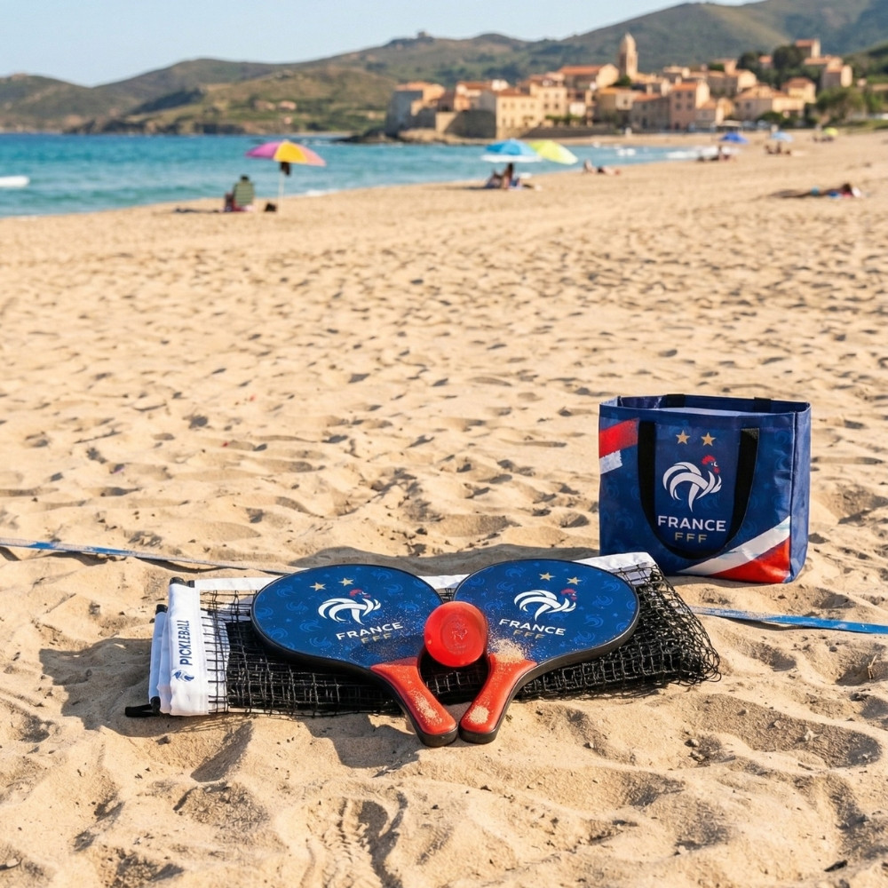 Raquette de Plage 37 cm avec Balle Rouge – Produit Officiel Équipe de France FFF, Plage & Jardin