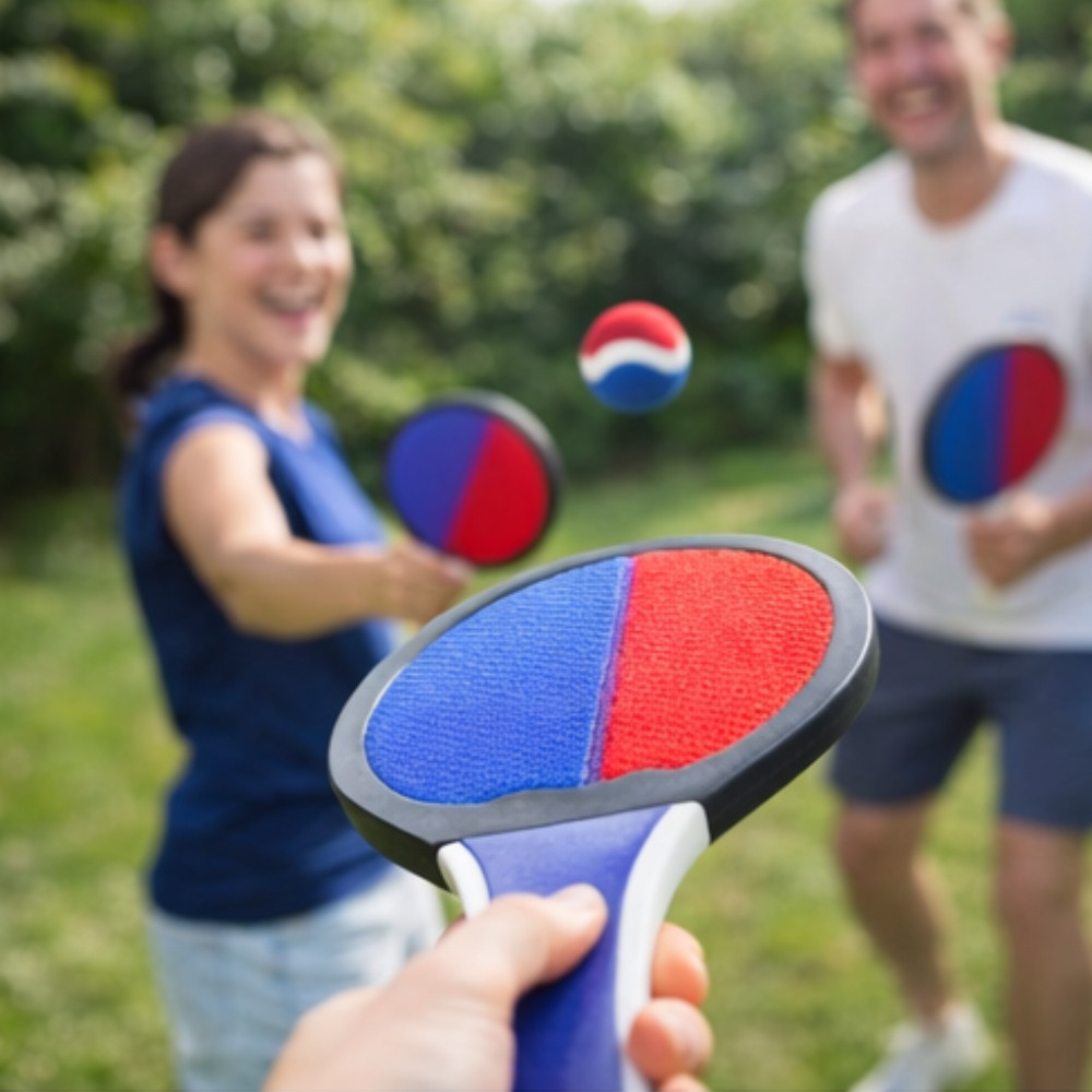 Raquette de Plage 32 cm Double Face avec 2 Balles Jeu Extérieur – Produit Officiel Équipe de France FFF, Plage et Jardin