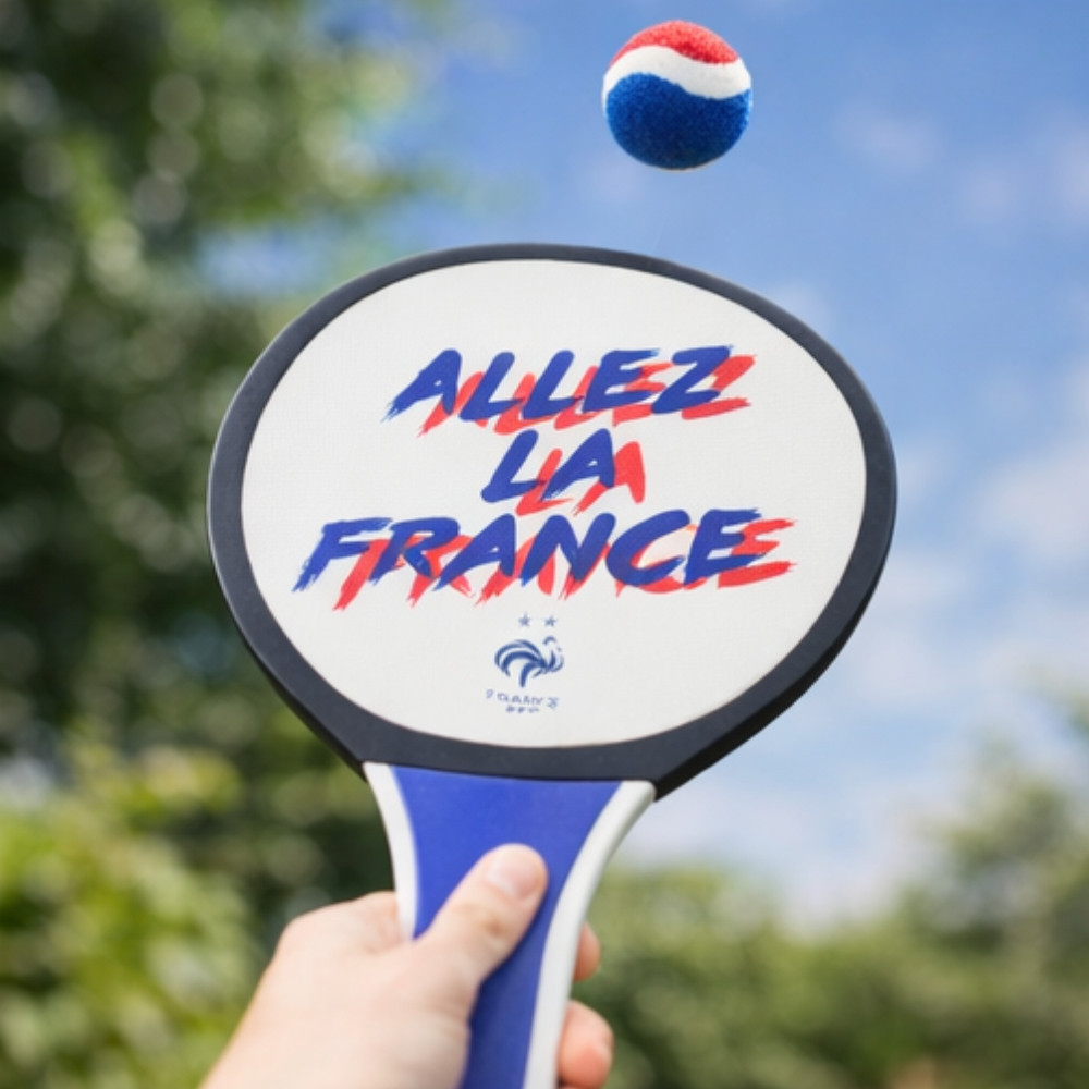 Raquette de Plage 32 cm Double Face avec 2 Balles Jeu Extérieur – Produit Officiel Équipe de France FFF, Plage et Jardin